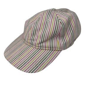 Madewell Striped Baseball Cap Casual Hat Leather Trim Cream Pink